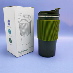 Термокружка с прорезиненным покрытием 450 мл. / Термостакан из нержавеющей стали, Зеленый цвет